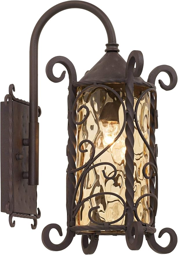 John Timberland Casa Seville Rustic Outdoor Wall Light Fixture Dark Walnut Twists 18 1/2 Champagne Hammered Glass for Exterior House Porch Patio Outside Deck Garage Yard Front Door Garden Home