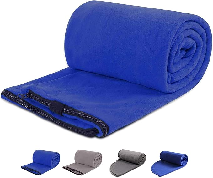 REDCAMP Fleece Sleeping Bag Liner for Adult Warm or Cold Weather 75 Long Full Sized Zipper Camping Blanket for Outdoor Indoor Used with Sack Navy Blue