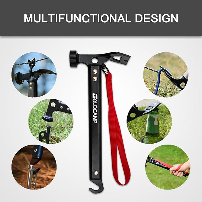 8 Pack Tent Stakes and Hammer with Canvas Storage Bag Heavy Duty Camping Stakes for Outdoor Tent &amp tarp-Essential Accessories Carbon Steel Aluminum Camping Hammer for Hiking Kit