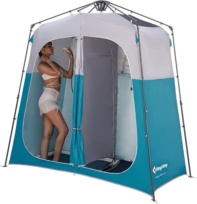 KingCamp Instant Shower Tent Portable Superior Stable Privacy Shelter 2 Large Rooms Outdoor Toilet Tent with Floor for Beach Camping &amp Hiking Setup in Under 60s