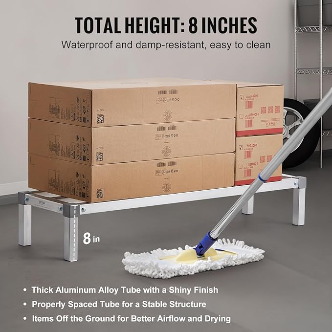 VEVOR Aluminum Dunnage Rack 48” x 14” Commercial Food Floor Rack 8” Off the Floor 1000 lbs Capacity All-Welded Aluminum Storage for Storage in Restaurants Kitchens Garages and Vehicles