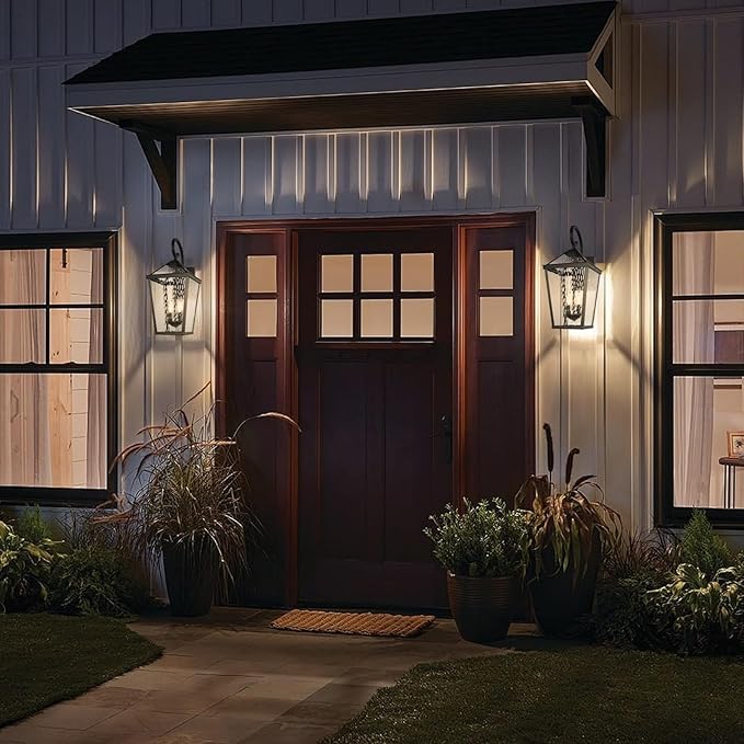 Treekee Outdoor Wall Light Fixture Modern Waterproof Exterior Wall Lantern with E12 Sockets &amp Water Ripple Glass Matte Black Rustic Wall Sconce Porch Lamp for Patio Garage Yard Front Door Ga