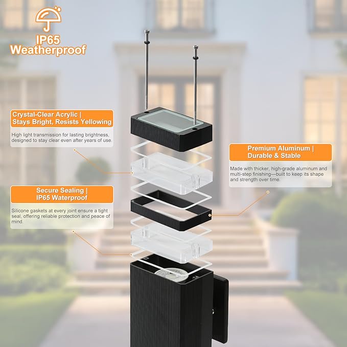LMP 4 Packs Outdoor Wall Lights Up and Down LED Porch Lights IP65 Waterproof Aluminum Exterior Lighting Fixtures Outdoor Sconces Wall Lighting for House Front Door Garage (3000K Bulbs Included)