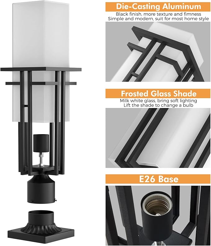 Outdoor Post Light Fixture - Aluminum Lamp Posts Outdoor Lighting Outdoor Lightpost Lantern with 3-Inch Pier Mount Base Outside Pole Lighting for Porch Garden (22''H 1 pc)