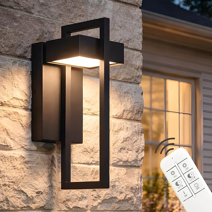 Black Outdoor Wall Light Hardwired 13.8 Modern Outdoor Wall Sconce  Dimmable Adjustable Light 2700K–6500K Waterproof Exterior Wall Light for Porch Front Door GarageWall Mount Lights With Remote