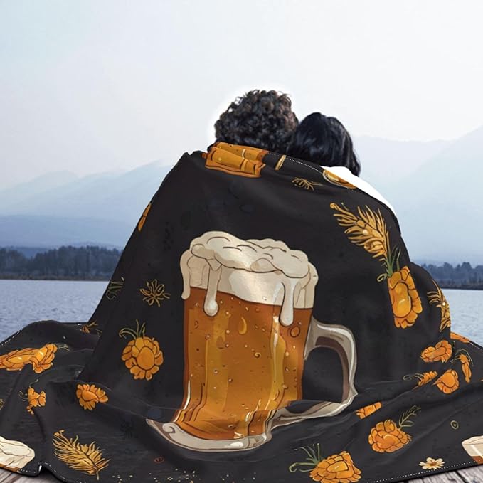 Beer Background Picture 60x50 Printed Soft Fleece Blanket for Sofa Bed and Camping - Cozy Blanket for Travel Picnics Nighttime Use