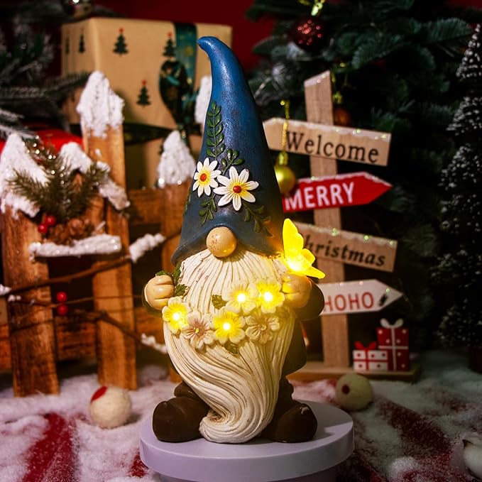 DKJOCKY Gnome Garden Decor Statue with Solar Light Lantern Funny Waterproof Resin Figurine Outdoor Decorations for Yard Patio Lawn Balcony Porch Birthday Gifts for Women Mom Grandma