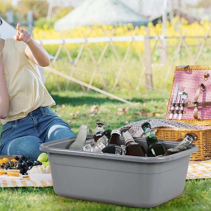 18 Quart Dish Pan Gray Plastic Tubs Set of 3