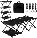 Folding Camping Table Portable Multi-Functional 4-Tier Picnic Rack Carbon Steel 37 with Storage Bag and 4 Hooks Indoor Outdoor Heavy Duty Portable for Picnic Party Camping