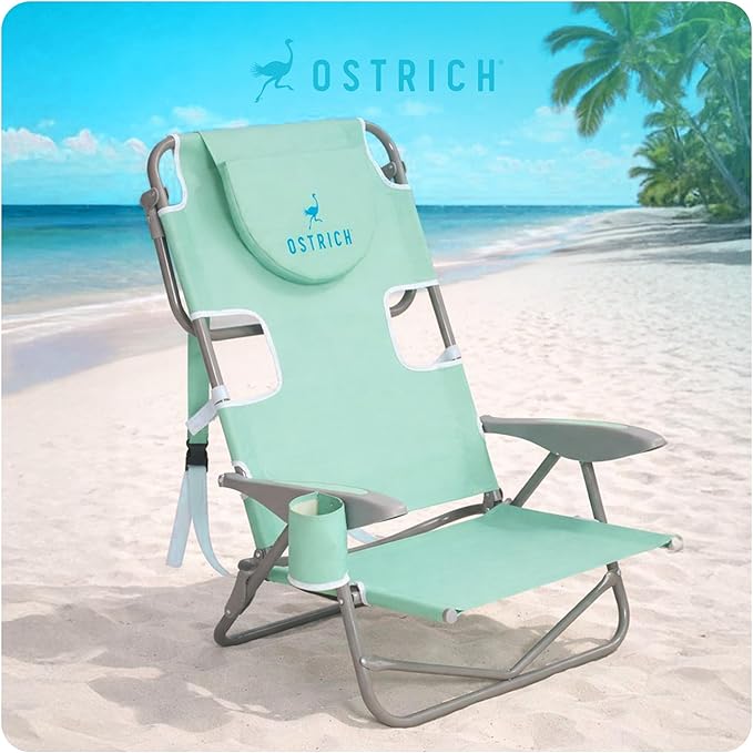 Ostrich the Heavy-Duty Backpacker Portable Beach Chair with Face Hole Adjustable Lounge Chair with Face Opening Cup Holder &amp 325lb Capacity Teal