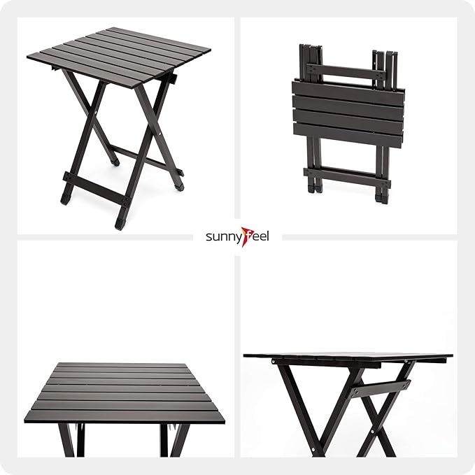 SUNNYFEEL Folding Camping Table - Lightweight Aluminum Portable Picnic Table 18.5x18.5x24.5 Inch for Cooking Beach Hiking Travel Fishing BBQ Indoor Outdoor Small Foldable Camp Tables
