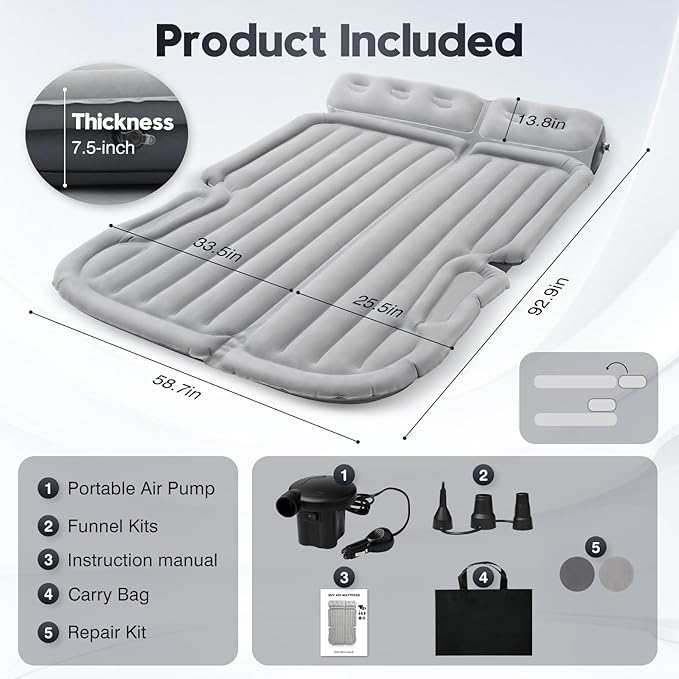 Shademax SUV Air Mattress Inflatable Car Air Mattress for Toyota 4runner RAV4 Jeep Wrangler Ford Explorer Mattress Outdoor Travel Camping Car Bed with Built-in Pillow for SUV Trunk &amp Back Seat