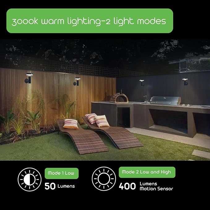 Round Solar Wall Lights - Solar Powered Wall Lamps - LED Lights - PIR Sensor &amp Two Lighting Modes - Rechargeable Battery - 3000K 1.3W Solar Panel &amp 3.7V - IP44 Weather Resistant - 2 Pack