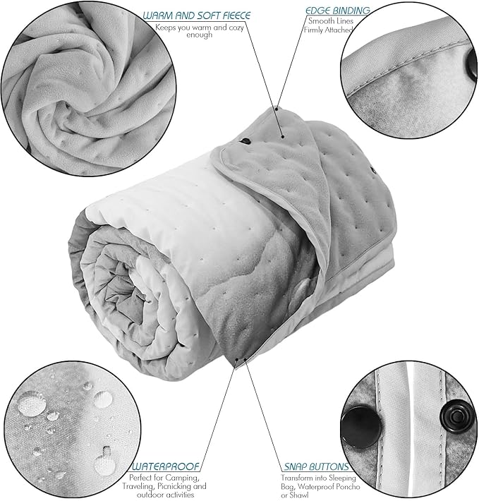 Outdoor Camping Quilt Warm Thick Blanket with Polar Fleece Packable Down Wearable Camp Blankets with Snap Buttons Soft Puffy Quilt for Cold Weather (Mountains 76'' x 56'')
