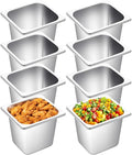 Jinei Steam Table Pan 1/6 Hotel Pan Stainless 201 Steel Size 6'' Deep Storage Catering Metal Commercial Food Pans for Kitchen Restaurant Buffet Party Supplies(8 Pcs)