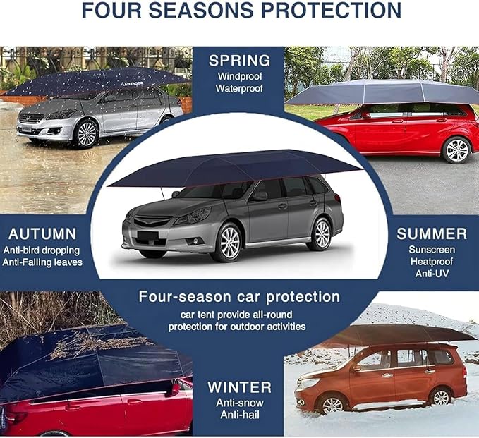 Fully Automatic Car Tent Umbrella Car Roof Top Sun Shade Cover with Remote Control Retractable Folding Movable Carport Pop Up Shelter Waterproof All Weather Car Protection Blue-5.2m/205