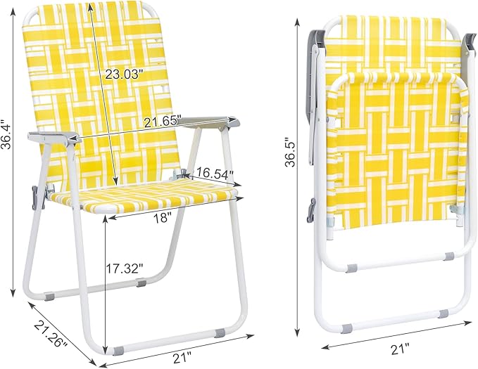 Folding Beach Chair2 Pcs Steel Tube Camping Chair for CampingBeachFishingPicnicYard Garden (Yellow&amp White)