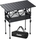 Anbte 2ft Small Roll Up Camping Table 2 Adjustable Height Aluminum Portable Camping Table with Storage Net &amp Bag Lightweight Waterproof Folding Table for Indoor Outdoor BBQ Picnic 25” X 16” Bl