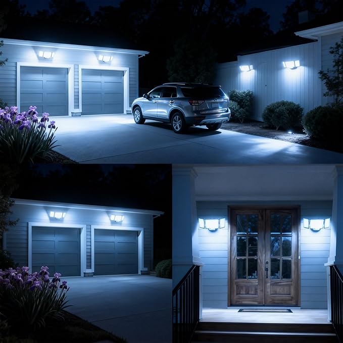 CLAONER 20W 3000LM LED Security Motion Sensor Outdoor Floodlights 6500K Daylight Remote Control 3 Modes Dusk to Dawn Waterproof 3 Heads Hardwired Flood Light for Driveway Garage Porch(2 Pack)