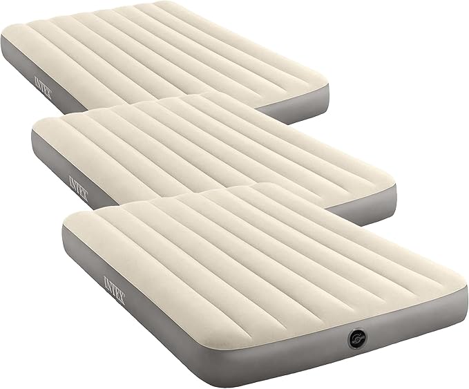 Intex Dura-Beam Air Mattress 64102E Single-High | Fiber-Tech | Full Size | 10in Height | 600lb Capacity | Pack of 3