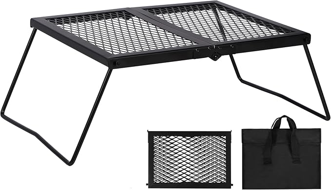 REDCAMP Folding Campfire Grill Heavy Duty Steel Grate Portable Camp Fire Cooking Rack Over Fire Pit with Carrying Bag for Outdoor BBQ Camping