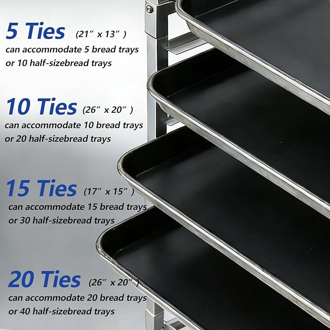15 Tier Compact Aluminum Bun Pan Rack with 4 Lockable Wheels Space Saving Mobile Cooling Storage Rack for Bakery Kitchen Restaurant 15 W x 17 D x 40 H