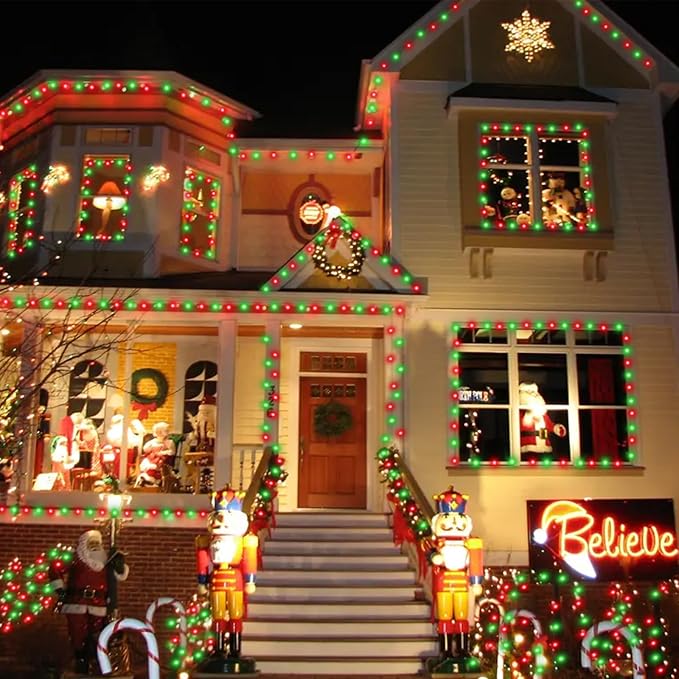 YEGUO Solar Christmas Light Outdoor Waterproof 66ft 200 LED Red and Green Rope Lights 8 Modes Tube String Lights in Clear Thin Tube