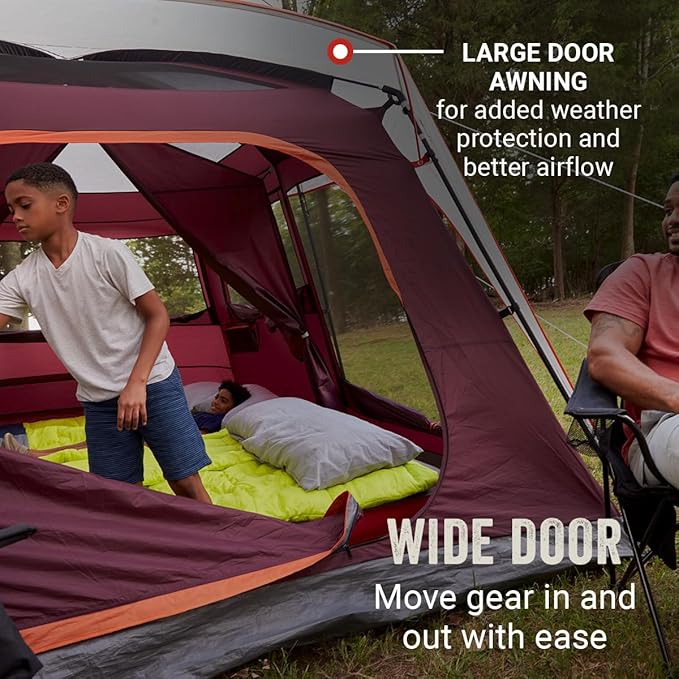 Coleman Skylodge 10-Person Family Tent Weatherproof XL Tent with Rainfly &amp Room Divider Fits 4 Queen-Sized Airbeds Made of PFAS-Free Materials