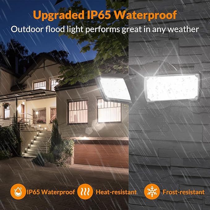 LEPOWER 28W 3000LM ‌LED Security Flood Light‌ ‌Outdoor‌ Switch Controlled Aluminum ‌Security Light‌ 2 Adjustable Heads 5500K Daylight IP65 Waterproof Wet Location for Patio Garden Yard Lights