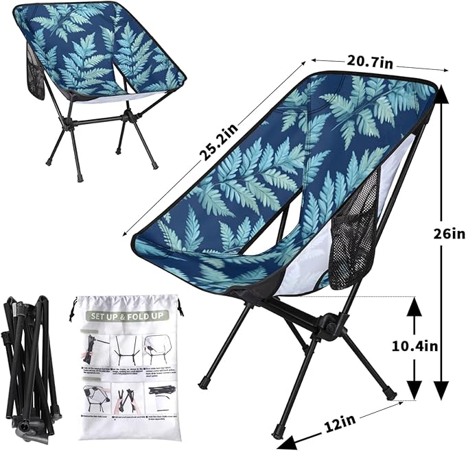 Honeybaby Folding Camping Chair Fern Leaves Theme Camping Chairs Lightweight Portable Chair Outdoor Foldable Chairs for Camping Travel Picnic Beach Hiking