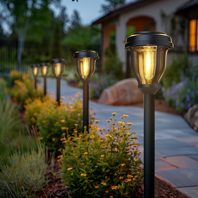 DERAYSION 12 Pack Solar Lights Outdoor Solar Pathway Lights Auto On/Off Waterproof Garden Landscape Lighting for Path Yard Walkway Driveway Decor