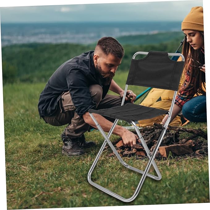 Yardwe Multi-Function Camping Fishing Chair Black Portable Beach Lounge Stool Lightweight Sturdy Folding Stool