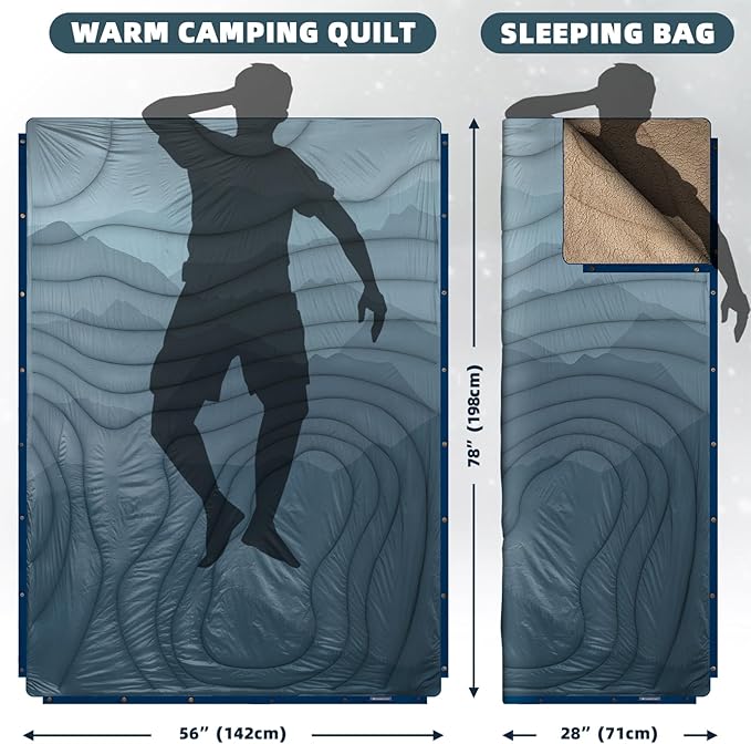 Outdoor Puffy Camping Blanket Lightweight Windproof Warm Stadium Blanket Packable Travel Camping Quilt for Cold Weather Hiking Backpacking Sleeping Hammock Adventure 78x 56