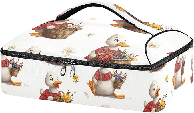 Casserole Carrier Cartoon DuckInsulated Casserole Carrier for Hot or Cold Food Thermal Lunch Tote for Potluck Parties Picnic Beach Fits 9 x 13 Inches Baking Dish