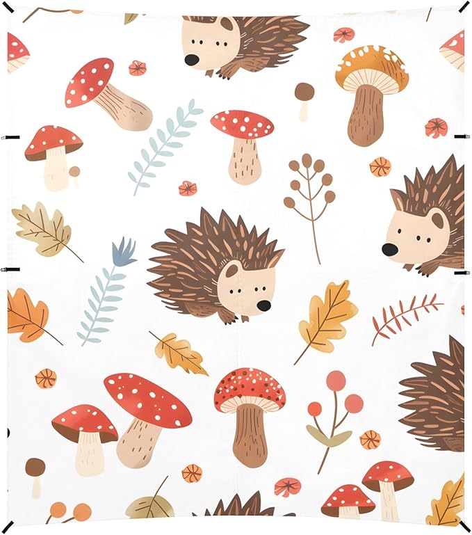 Cute Hedgehogs and Forest Mushrooms Camping Sun Shelter Beach Tent Portable Beach Sun Shade Outdoor Canopy for Camping Trips Fishing Picnic