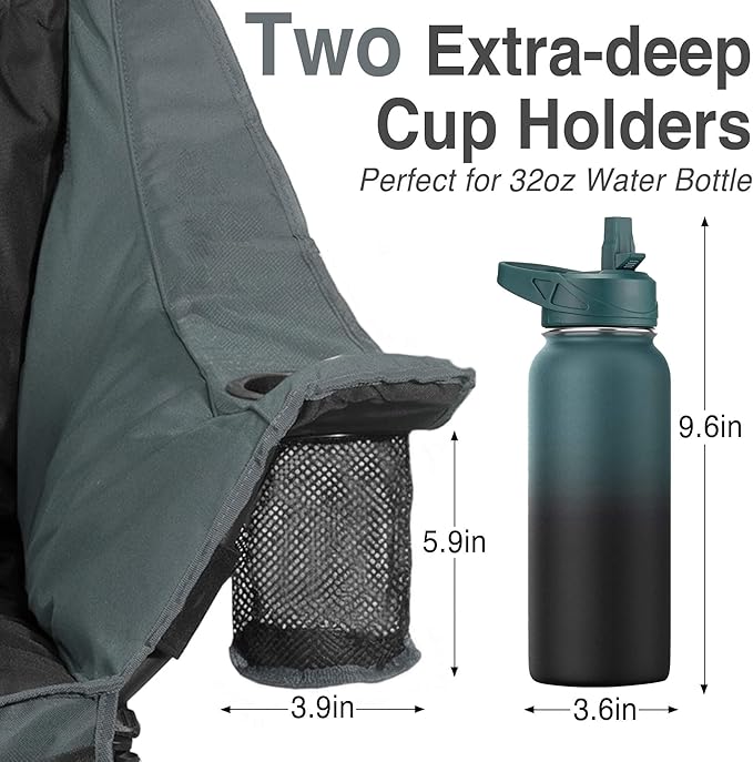 Oversized Camping Chair for Adults - Heavy Duty 400 lbs Padded Folding Chair with Wine Glass Holder 2 Cup Holders &amp Side Pockets Portable Carry Bag for RV Tailgating Lawn