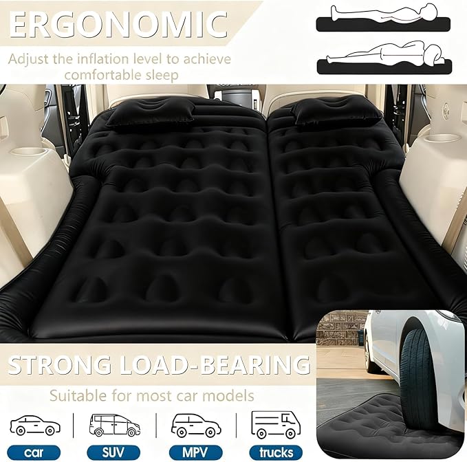 Car Air Mattress - Inflatable Bed SUV Mattress with Two Pillows for Cars Backseat Trunk Portable Flocked Camping Airbed Sleeping mat for Vehicle Travel Road Trip Indoor&ampOutdoor Activities