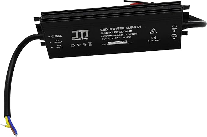 Power Supply 12VDC 10A 120W Waterproof IP67 Outdoor Aluminum 18mm Slim 110V 120V 12V Converter Constant Voltage for DC 12Volt LED Strip Lights Signs (CLPS120-W-12)