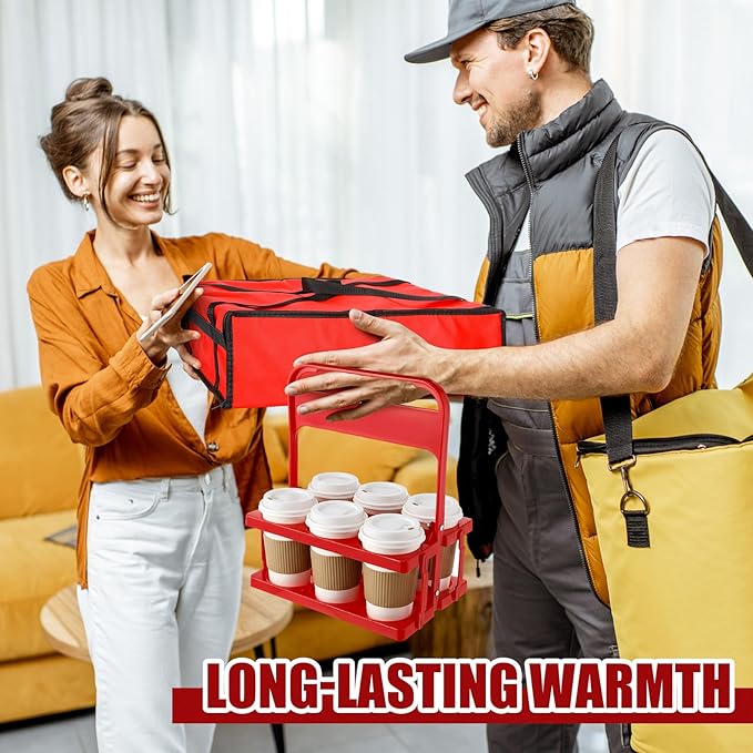 LemonRoad Insulated Pizza Bags for Delivery with Plastic Portable Drink Carrier 20 x 20 x 6 Pizza Warmer Bag Carrier Reusable Insulated Cooler Food Delivery for Personal and Professional Use