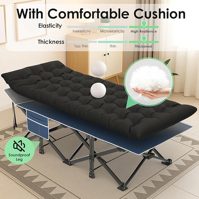 Suteck Camping Cot 32In XXL Folding Camping Cot Heavy Duty Sleeping Bed for Adults 1200D Double Layer Oxford Cots for Camping W/Pilllow Mattress Carry Bag for Home Office Nap Beach Travel 900LBS