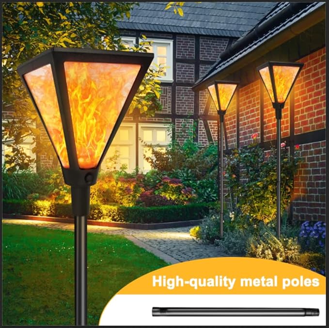 Upgraded Extra-Tall Solar Lights Outdoor 2 Pack Flickering Flame Solar Torch Lights with 61Tall &amp Super Larger Size Solar Flame Lights Waterproof Tiki Torches for Outside Garden Patio Yard Path