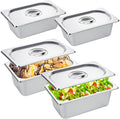 LANIAKEA 4PCS Hotel Pans with Lids Stainless Steel Steam Table Pan Restaurant Supplies 1/4 Size x4 inch Deep Stainless Steam Table Pans Hotel Pan Trays for Food