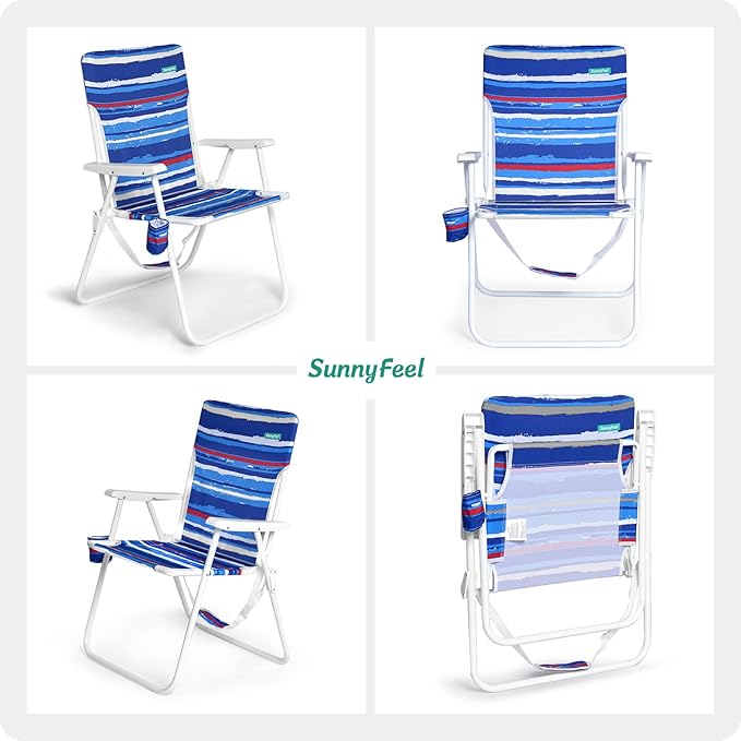 SUNNYFEEL Tall Folding Lawn Beach Chair Lightweight Portable Sand Chair for Adults Heavy Duty 300 LBS with Cup Holders Foldable Camping Lawn Chairs for Camp/Outdoor/Travel/Picnic/Concert/Sports