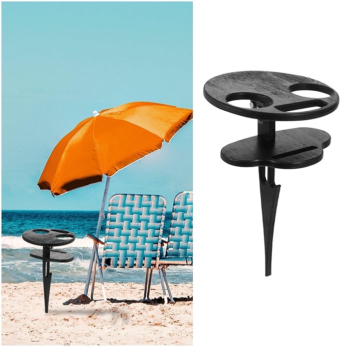 Portable Foldable Outdoor Wine Table with Two-Tier Wood Storage Black Picnic Snack Table for Beach Camping and Backyard Parties