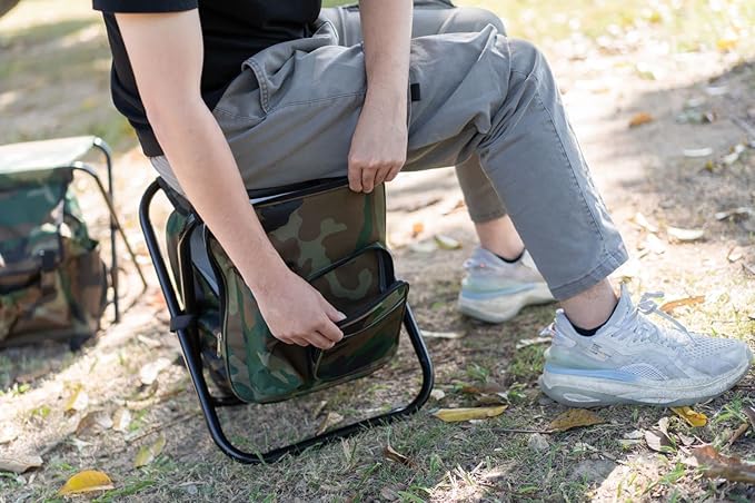Backpack Cooler Chair Portable Fishing Chair Folding Seat 400 LBS Large Capacity Camouflage Bag Outdoor Gear Camping Stool for Travel Beach Hiking Picnic