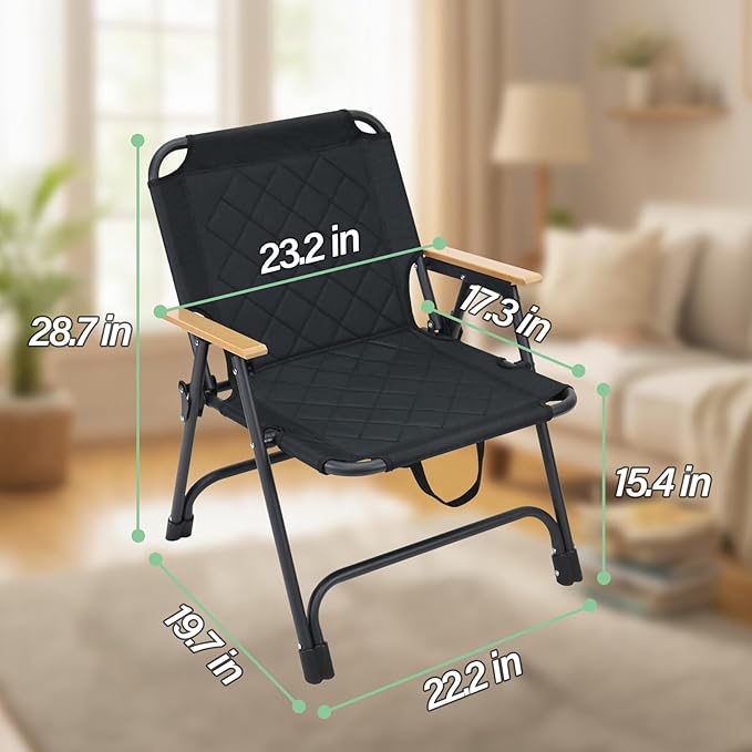 Foldable Beach Chair Camping ChairsLightweight Outdoor Chairs for Camp Beach FishingSet of 2 (Black