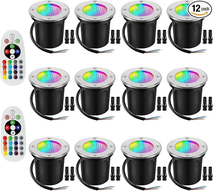 Warm White RGBW Color Low Voltage Landscape Lights 10W Color LED Landscape Lighting IP67 Waterproof Outdoor Well Landscape Spotlights 12V-24V for Pathway Garden Deck Driveway (12Pack)