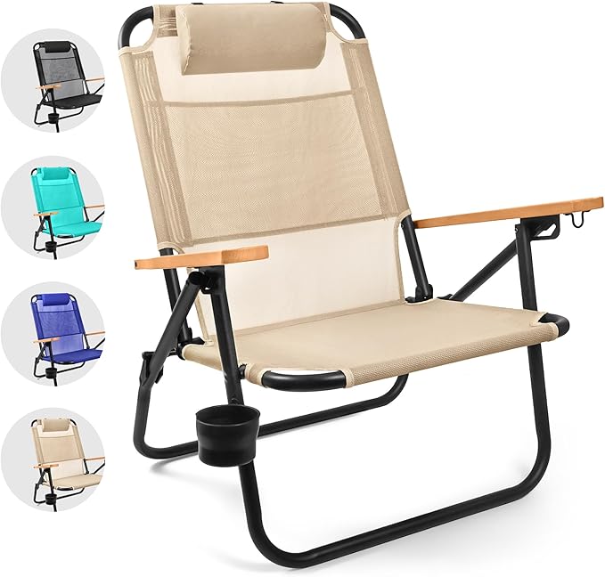 Water Buffalo Bondi Beach Chair – Backpack Beach Chair for Adults with Reclining Positions Cup Holder &amp High Back Support