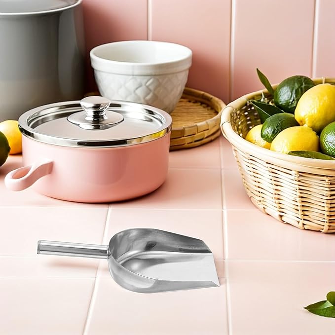 Stainless Steel Ice Cube Shovel 9.84In Flat Bottom Food Scoop for Kitchen Bar Beans Flour Candy Multipurpose Small Metal Shovel