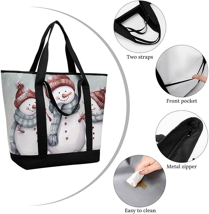 Insulated Shopping BagLarge Reusable Cooler Bags Winter Snowman Printed Foldable Shopping BagTravel Waterproof Shoulder Bag